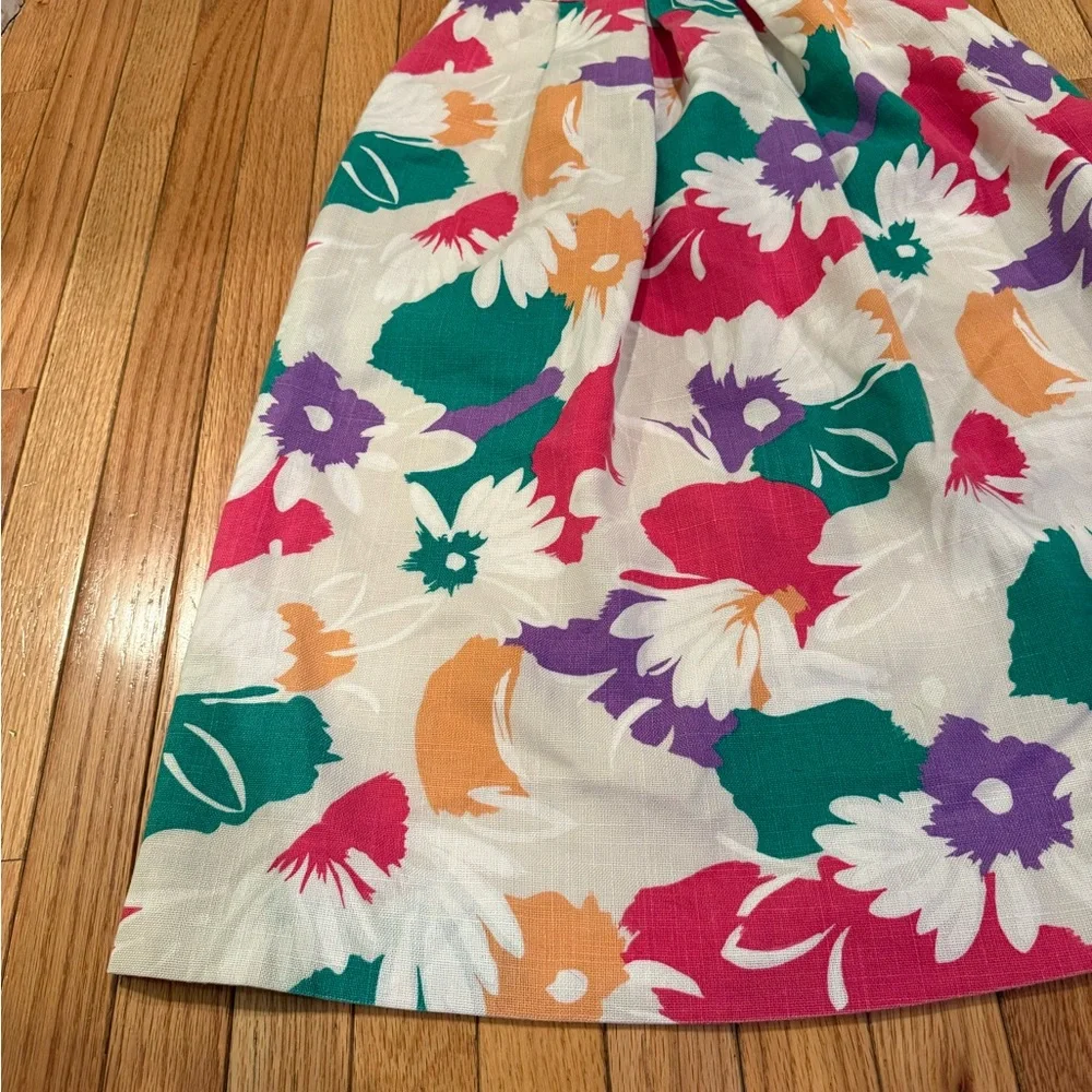 VTG Floral Multicolor Ramie Women's Skirt Zip Back